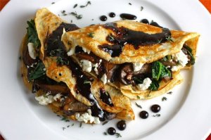 Mushroom and Spinach Crepes with Goat Cheese and Balsamic Drizzle 1 500
